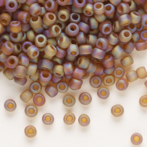 Seed bead, Dyna-Mites™, glass, transparent frosted rainbow root beer, #6 round. Sold per 40-gram pkg. image number 0