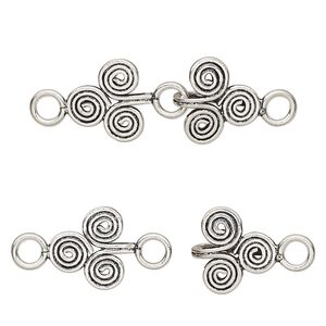 Clasp hook-and-eye 1pkg1, antiqued sterling silver, 30x11mm with circle patterns.