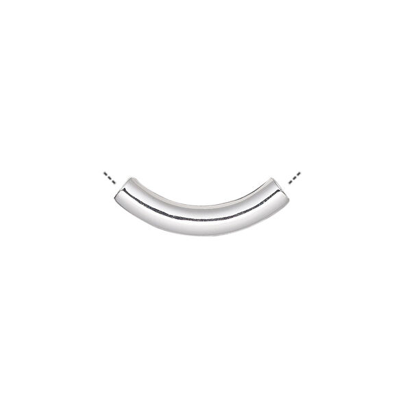 Bead, silver-plated brass, 19x3mm curved tube. Sold per pkg of 100. image number 0
