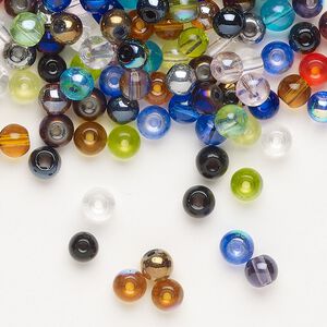 Bead 1pkg1 glass, 3-5mm round, 1 ounce mix opaque to transparent mixed colors