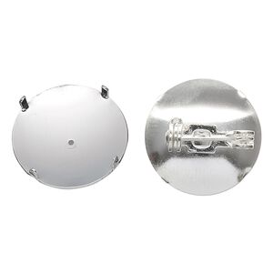 Pin back, silver-plated steel, 19mm 4-prong round. Sold per pkg of 10.