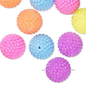 Bead, resin, assorted colors, 13mm bumpy round. Sold per pkg of 10.
