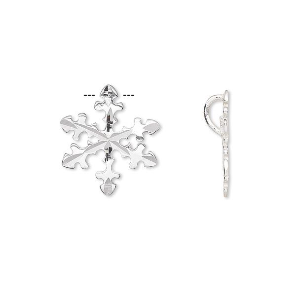Charm, sterling silver, 16mm single-sided diamond-cut snowflake. Sold per pkg of 2. image number 0