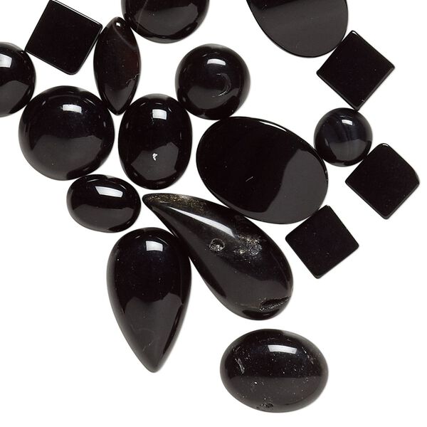 Black agate 1pkg25, non-calibrated mixed shape cab mix 4mm-18x10mm image number 0