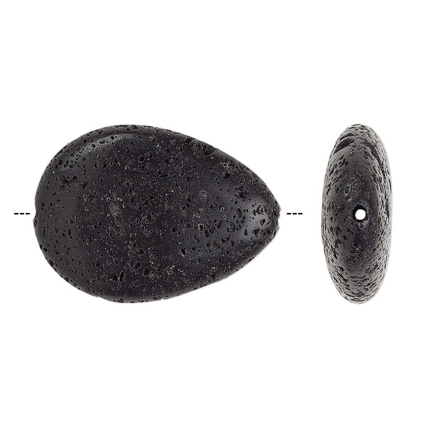 Bead, lava rock (waxed), 25x18mm teardrop, B grade, Mohs hardness 3 to 3-1/2. Sold per pkg of 2. image number 0