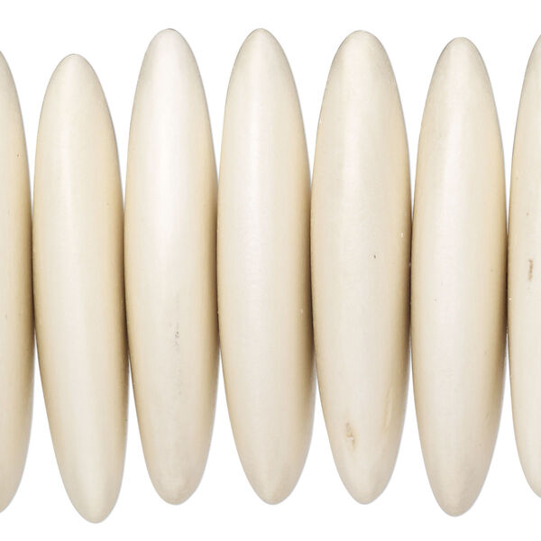 Bead, whitewood (bleached / waxed), pkg/4 inches, white, 39x8.5mm-41x9.5mm hand-cut rondelle. image number 0