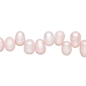 Freshwater pearl 1pkg1, top-drilled rice, 14 inch baby pink 6x5mm-10x6mm cultured