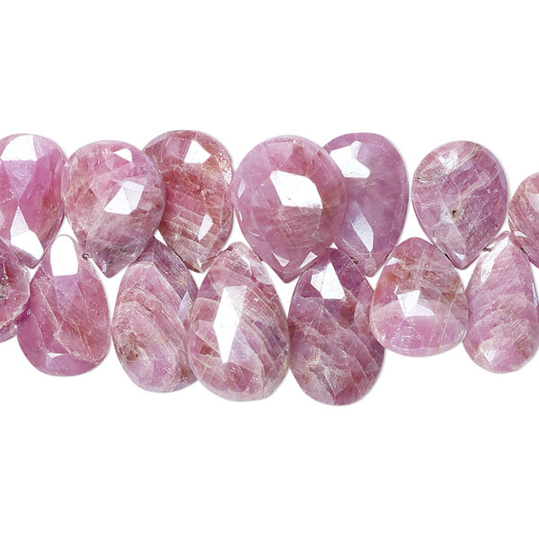 Bead, pink sapphire (coated), 8x6mm-13x10mm graduated top-drilled faceted puffed teardrop, C grade, Mohs hardness 9. Sold per pkg of 31. image number 0