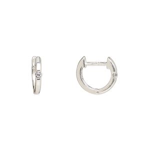 Earring, Create Compliments®, sterling silver and cubic zirconia, clear, 12mm round hoop with endless-loop closure. Sold per pair.