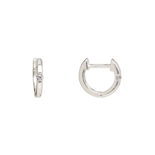 Earring, Create Compliments®, sterling silver and cubic zirconia, clear, 12mm round hoop with endless-loop closure. Sold per pair. image number 0