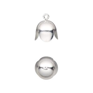 Cord end, glue-in, silver-plated brass, 10x9.5mm with loop, 9mm inside diameter. Sold per pkg of 10.