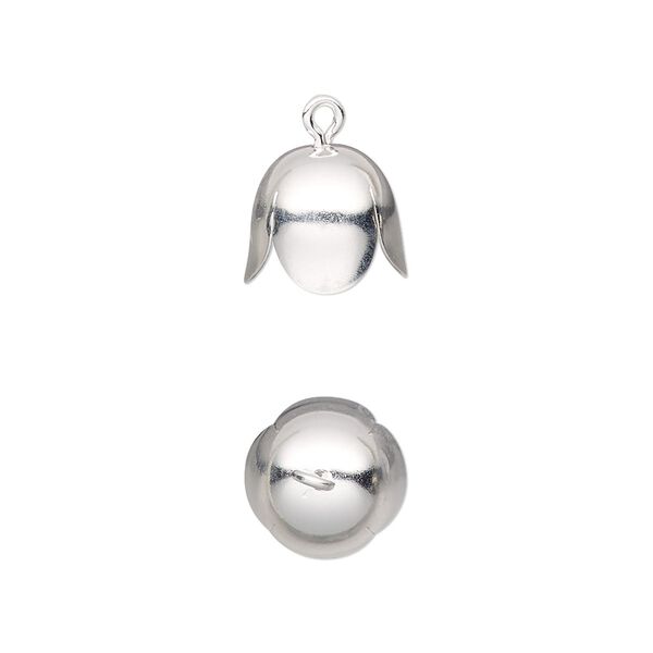 Cord end, glue-in, silver-plated brass, 10x9.5mm with loop, 9mm inside diameter. Sold per pkg of 10. image number 0