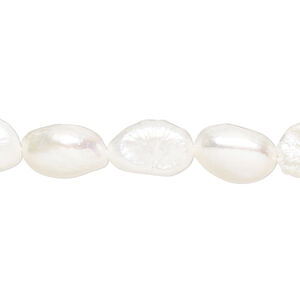 Pearl 1pkg1 cultured freshwater, 11x8mm-13x9mm flat-sided rice 15 inch white