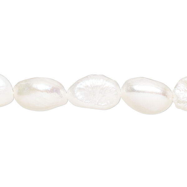 Pearl 1pkg1 cultured freshwater, 11x8mm-13x9mm flat-sided rice 15 inch white image number 0