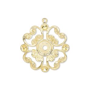 Drop, gold-plated brass, 23mm fancy flower with mounting for 6mm flat back and (4) PP24 chaton settings. Sold per pkg of 10.