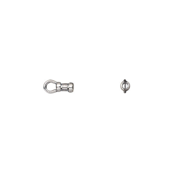 Crimp end, antique silver-plated brass, 5x2.5mm tube with loop, 1mm inside diameter. Sold per pkg of 10. image number 0