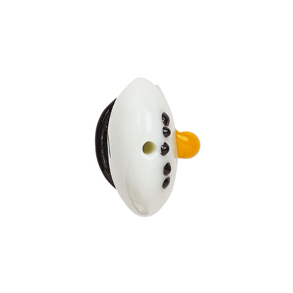 Bead, lampworked glass, opaque white and multicolored, 27x20mm snowman head. Sold individually. image number 1
