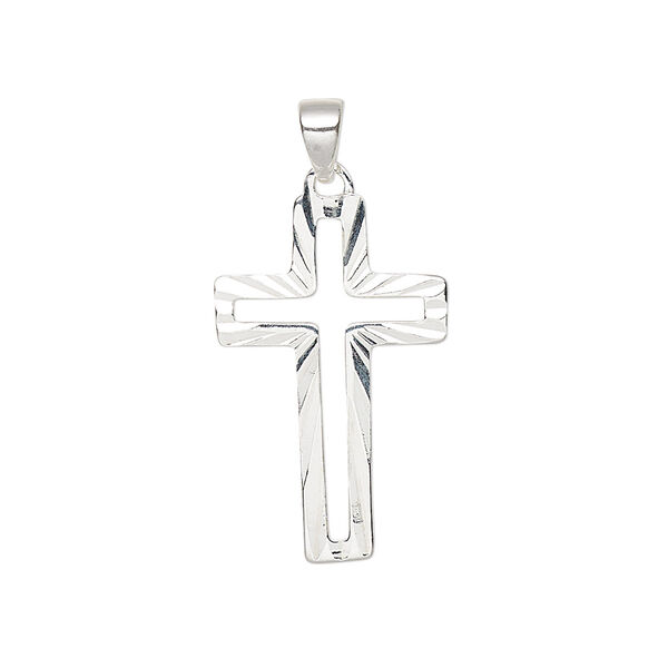 Pendant, sterling silver, 24x15mm single-sided diamond-cut cross. Sold individually. image number 0