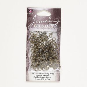Jump ring, antique brass-finished steel, 4mm open round, 21 gauge, 2.6mm inside diameter. Sold per pkg of 250.