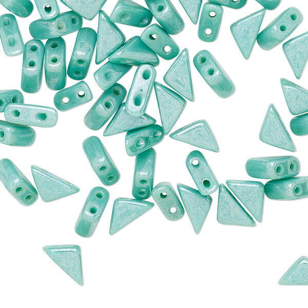 Bead, Tango™, Czech pressed glass, opaque shimmer green turquoise, 8x6x6mm triangle with (2) 0.7-0.8mm holes. Sold per 10-gram pkg, approximately 65 beads. image number 0