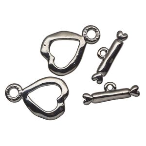 Clasp, toggle, black-finished brass, 24x22mm heart. Sold per pkg of 2.