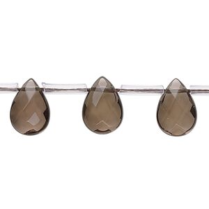 Smoky quartz 1pkg1, hand-cut top-drilled faceted flat teardrop bead 15.5-16 inch 11x7mm-12x9mm
