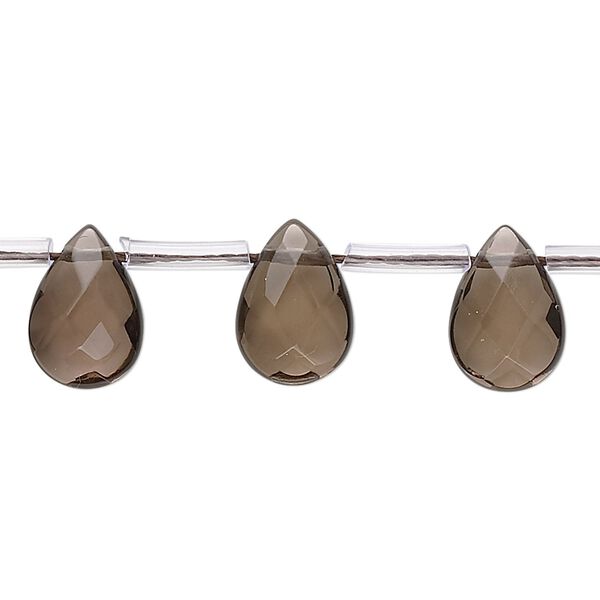 Smoky quartz 1pkg1, hand-cut top-drilled faceted flat teardrop bead 15.5-16 inch 11x7mm-12x9mm image number 0