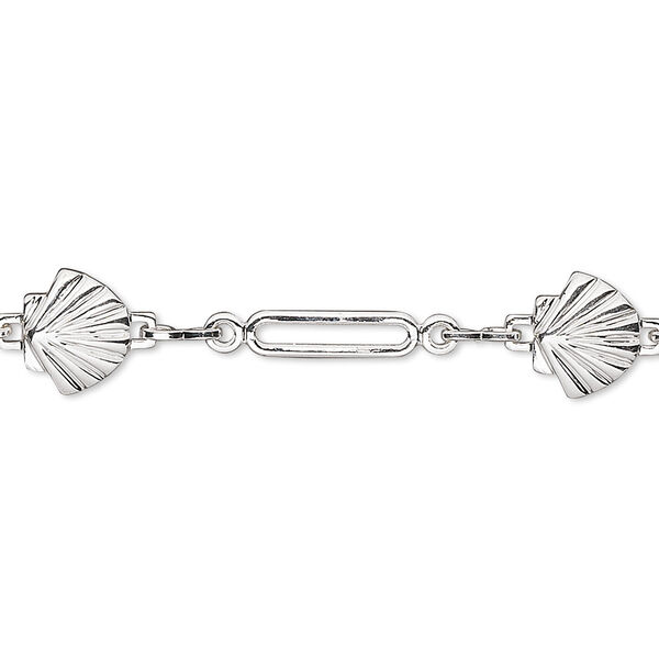 Chain, silver-plated brass, 8.5x7.5mm shell with 17x3.5mm rectangle with loops. Sold per pkg of 5 feet. image number 0