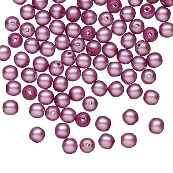 Bead druk Czech pearl-coated glass 100pk 4mm round, matte opaque lilac image number 0