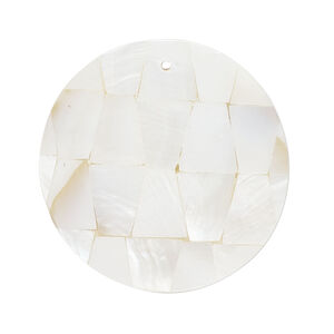 Focal, mother-of-pearl shell and resin (assembled) 1pkg1, 31-32mm top-drilled 2sided domed puffed round with checkerboard pattern.