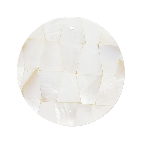 Focal, mother-of-pearl shell and resin (assembled) 1pkg1, 31-32mm top-drilled 2sided domed puffed round with checkerboard pattern. image number 0