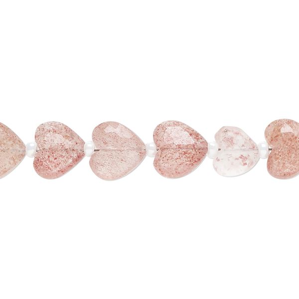 Strawberry quartz 1pkg21, hand-cut faceted puffed heart bead natural 9x8mm image number 0