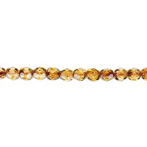 Bead, Czech fire-polished glass, tortoise gold, 4mm faceted round. Sold per pkg of 1,200 (1 mass).