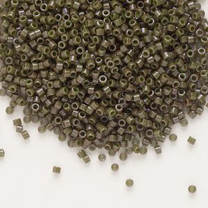 Seed bead, Delica®, glass, pkg/50g, #11 round, opaque olive drab (DB-0657).