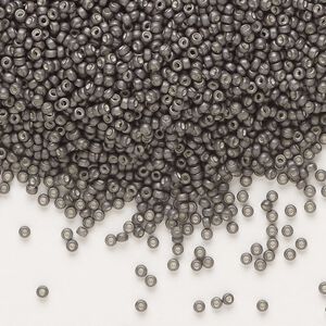 Seed bead, Miyuki, glass, pkg/250g, #15 rocaille, opaque matte galvanized graphite, (RR-2092).