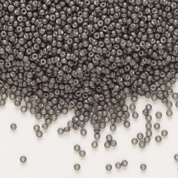 Seed bead, Miyuki, glass, pkg/250g, #15 rocaille, opaque matte galvanized graphite, (RR-2092). image number 0