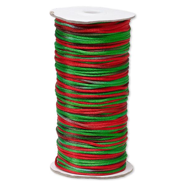 Cord, Satinique™, satin, Christmas, 2mm regular. Sold per 400-foot spool. image number 0