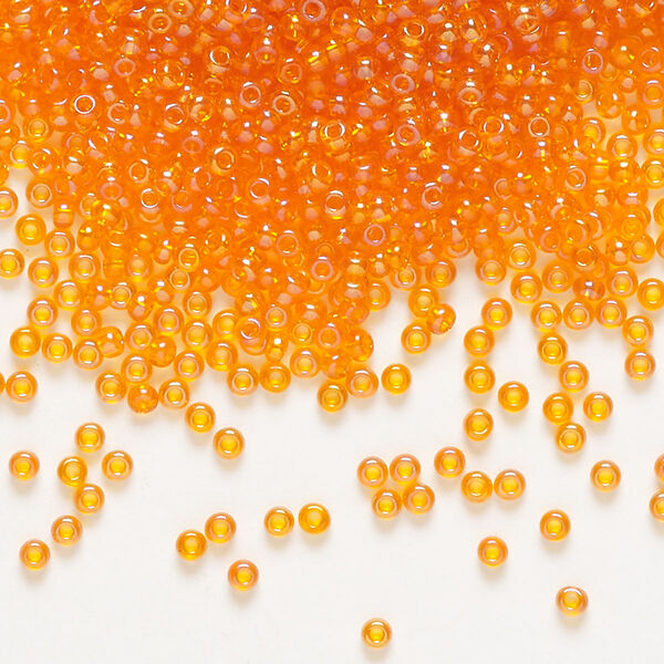 Seed bead, Preciosa Ornela Czech glass, pkg/50g, #11 rocaille, translucent rainbow light orange, (91000). image number 0