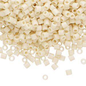 Seed bead, Delica®, glass, pkg/50g, #8 round, opaque ivory (DBL-0732).