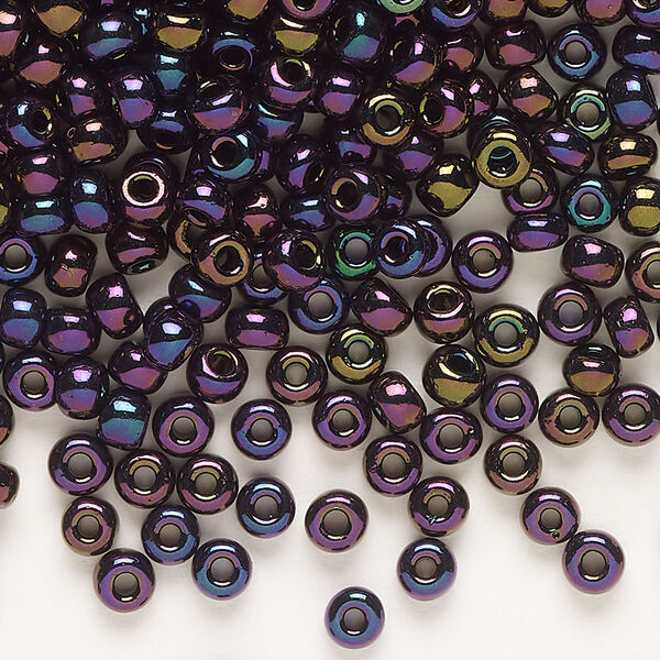 Seed bead, Miyuki, glass, pkg/25g, #6 rocaille, opaque metallic iris dark plum (RR-454). image number 0