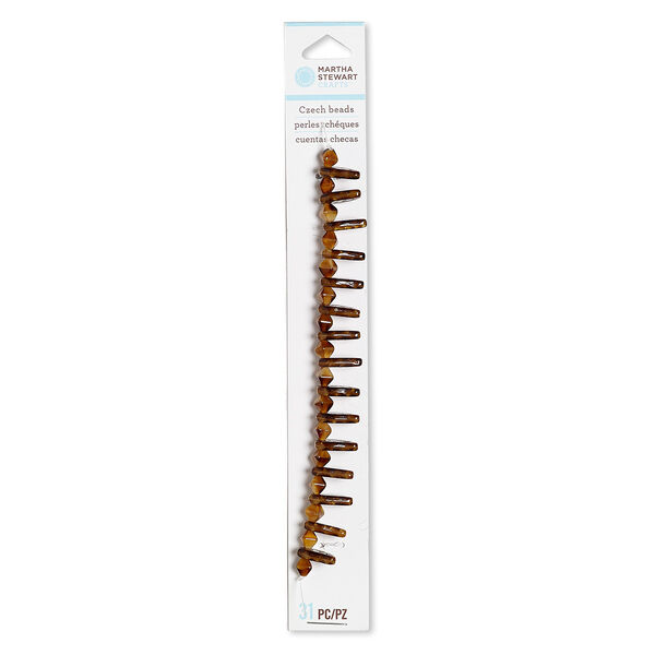Bead, Czech pressed glass, opaque light brown and brown, 6x5mm double cone and 14x9mm top-drilled leaf. Sold per pkg of 31. image number 0
