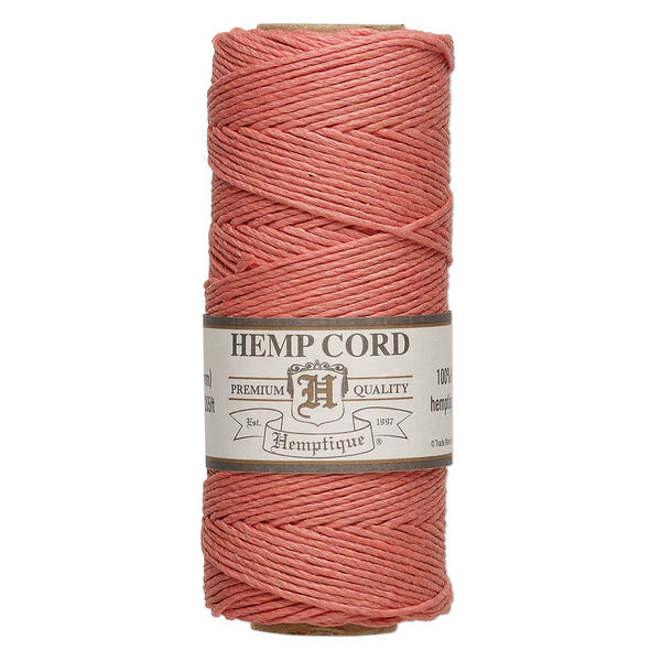 Cord, Hemptique®, polished hemp, sunset coral pink, 1mm, 20-pound test. Sold per 205-foot spool. image number 0