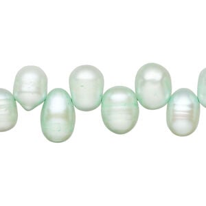 Freshwater pearl 1pkg1, top-drilled rice, 15.5-16 inch teal green 8x7mm-12x8mm cultured