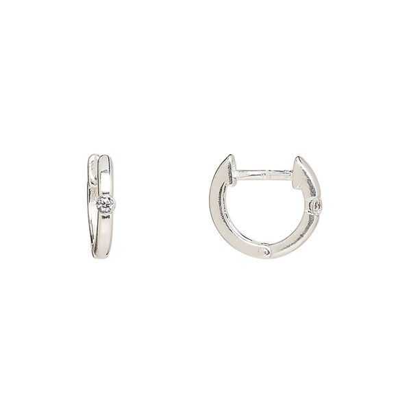 Earring, Create Compliments®, sterling silver and cubic zirconia, clear, 12mm round hoop with endless-loop closure. Sold per pair. image number 0