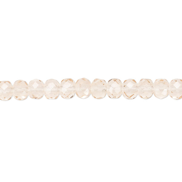 Bead, Czech fire-polished glass, light rose, 5x4mm faceted rondelle. Sold per 15-1/2" to 16" strand. image number 0