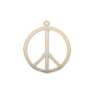 Charm, 14Kt gold-filled, 21mm flat peace sign. Sold individually.
