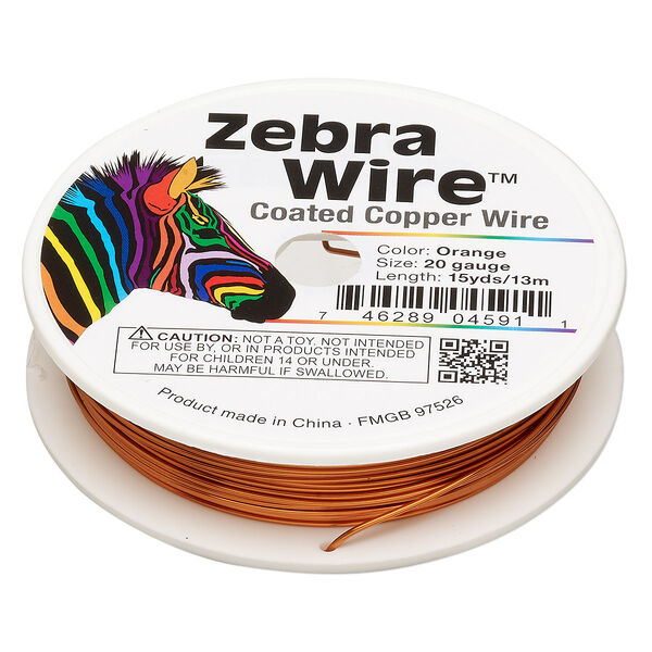 Wire, Zebra Wire™, color-coated copper, orange, round, 20 gauge. Sold per 15-yard spool. image number 0