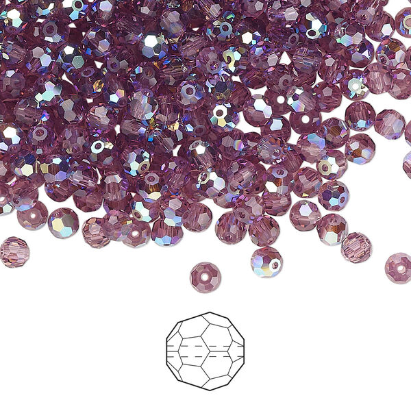 Bead 144pk amethyst AB, Preciosa Czech crystal 3mm round image number 0