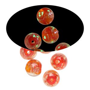 Bead, lampworked glass, clear / red / glow-in-the-dark / gold, 8mm round. Sold per pkg of 6.