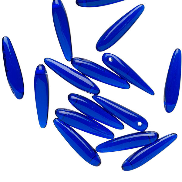 Bead, Preciosa Thorn™, Czech pressed glass, translucent cobalt, 16x4mm top-drilled thorn. Sold per pkg of 20. image number 0